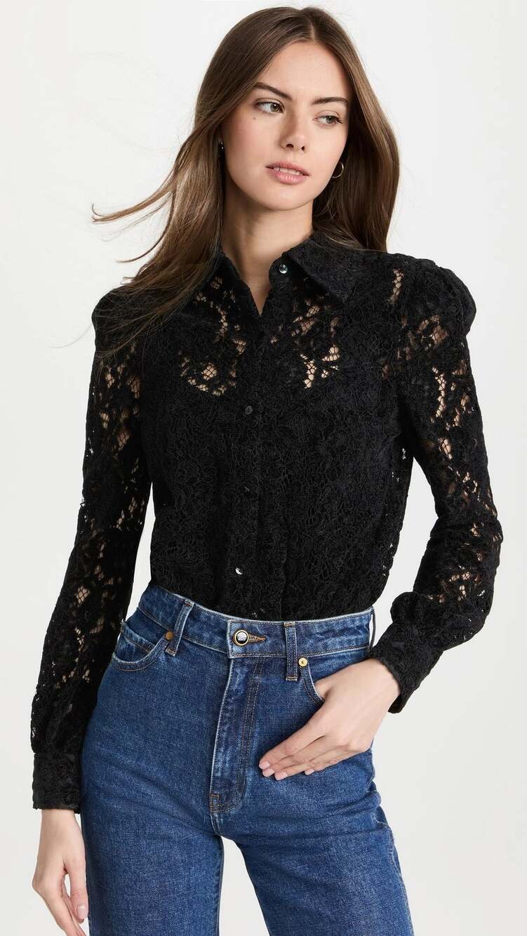 L'Agence Jenica Lace Blouse in Black size S small